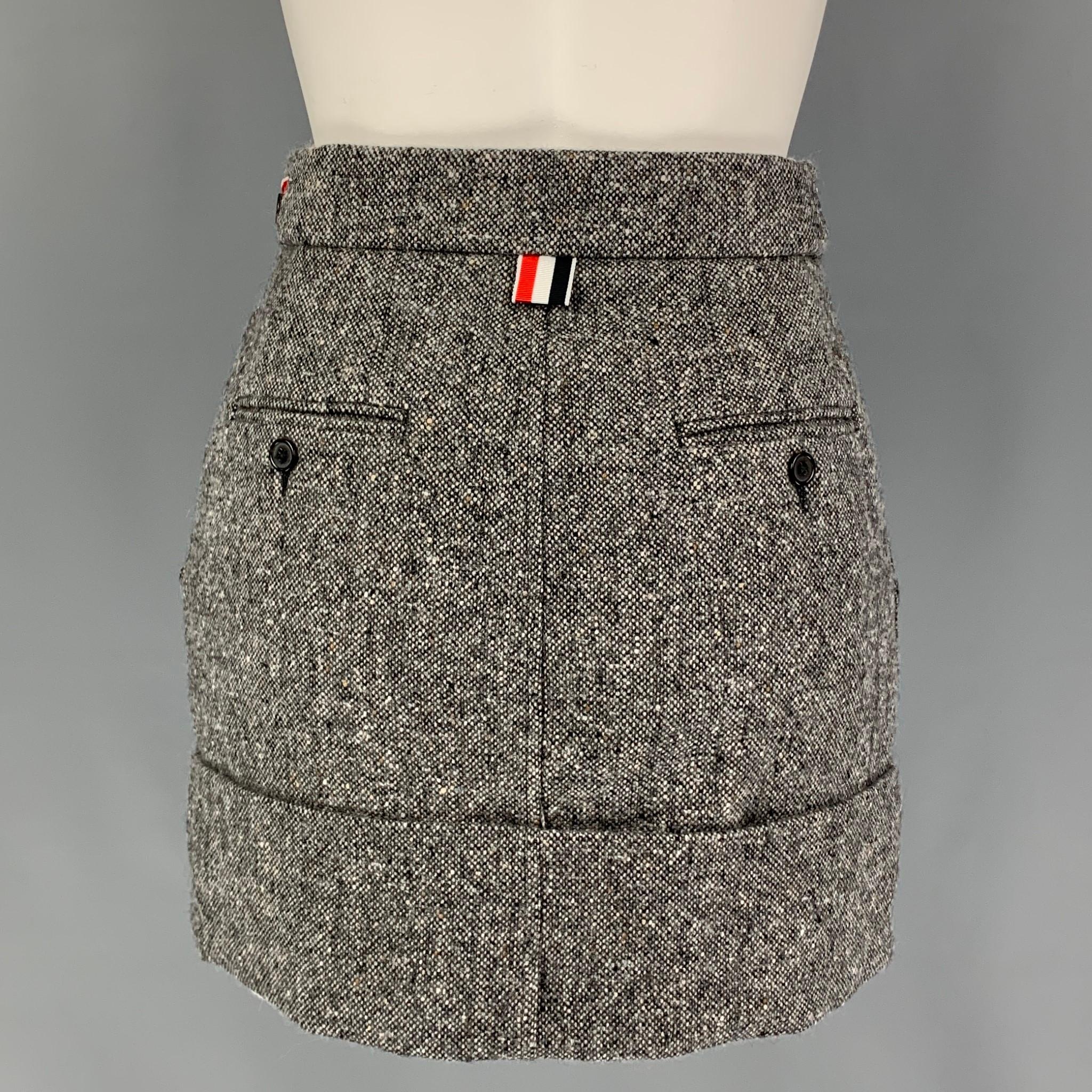 THOM BROWNE Size 0 Grey Merino Wool Mohair Mini Skirt In Excellent Condition In San Francisco, CA