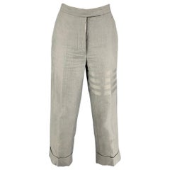 Pantaloni casual a vita alta in lino grigio chiaro Thom Browne taglia 0
