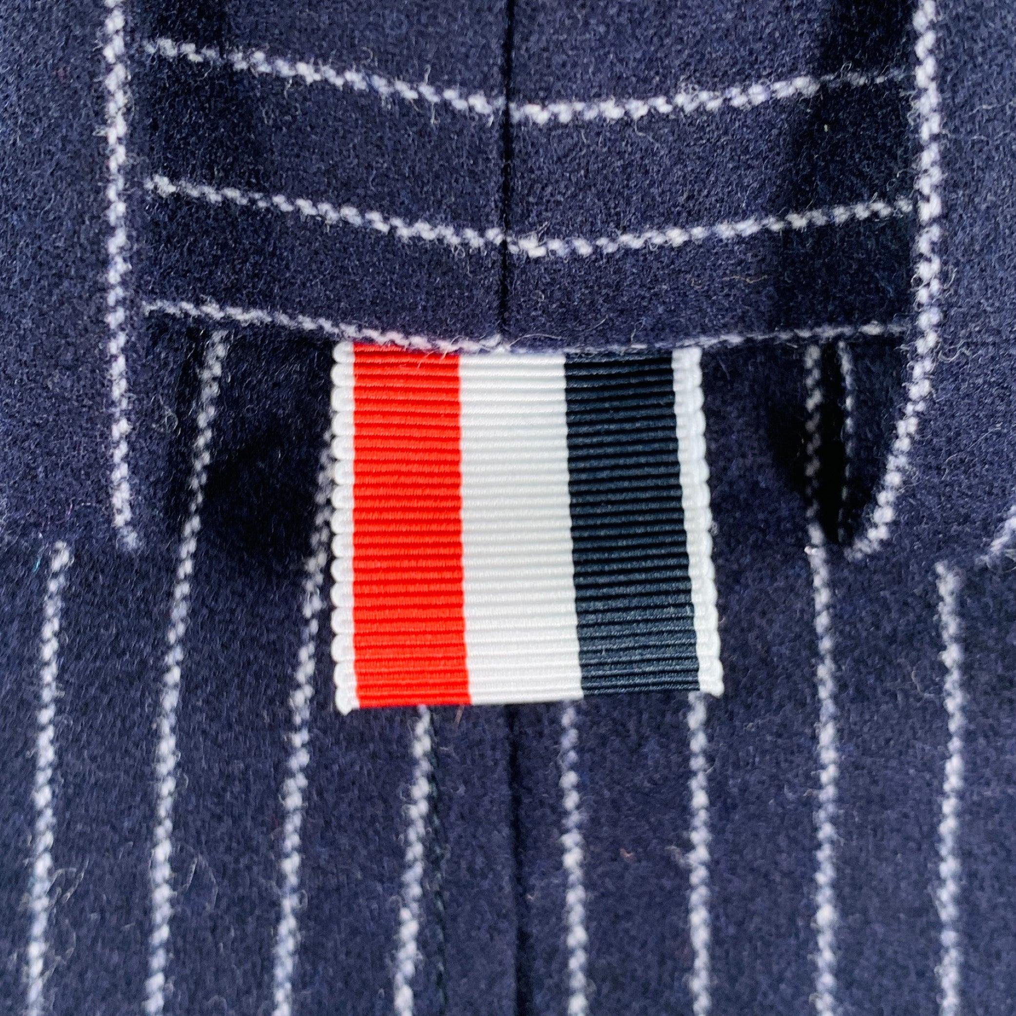 Black THOM BROWNE Size 0 Navy White Wool Cashmere Pinstripe Cuffed Mini Skirt For Sale
