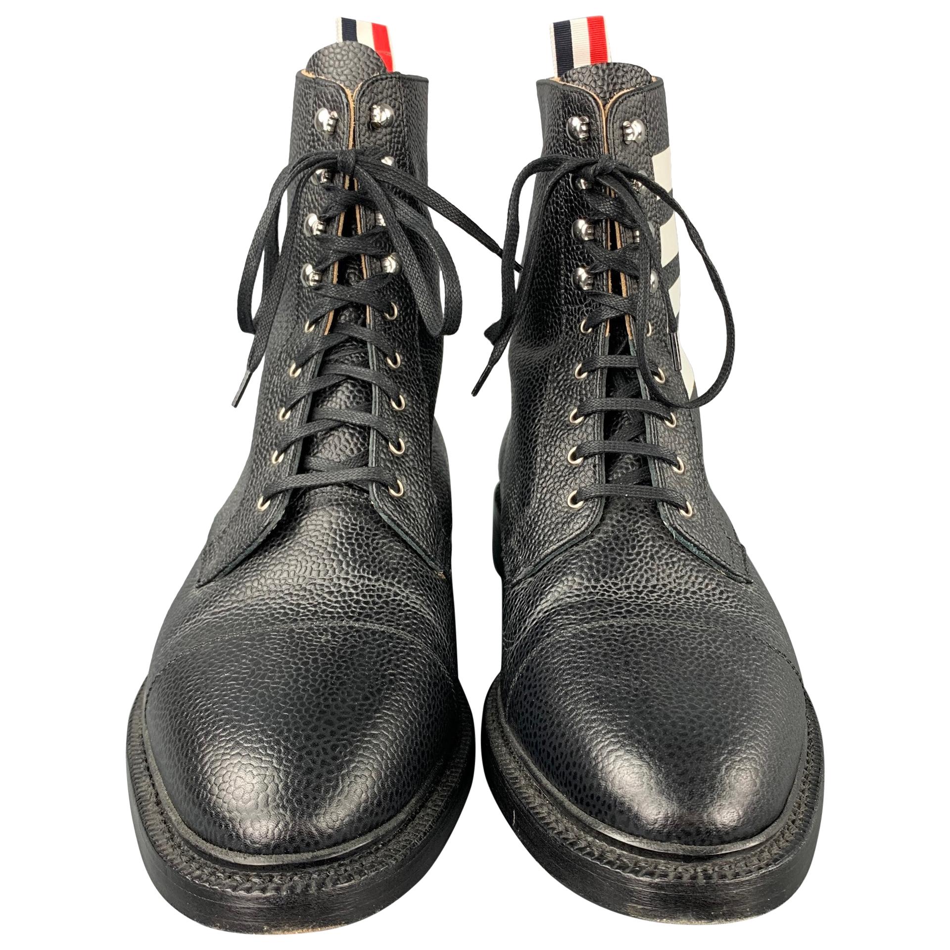 THOM BROWNE Taille 10 Bottines à lacets en cuir galet noir