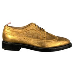 THOM BROWNE Size 10 Gold Perforated Leather Wingtip Lace Up Shoes