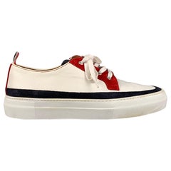 THOM BROWNE Plateau-Turnschuhe aus Leder mit Farbblockmuster in Weiß, Rot und Blau, Größe 10