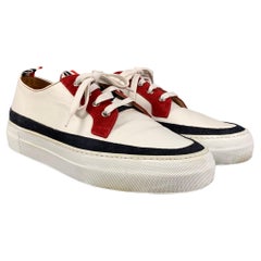 THOM BROWNE Size 10 White Red & Blue Color Block Leather Platform Sneakers