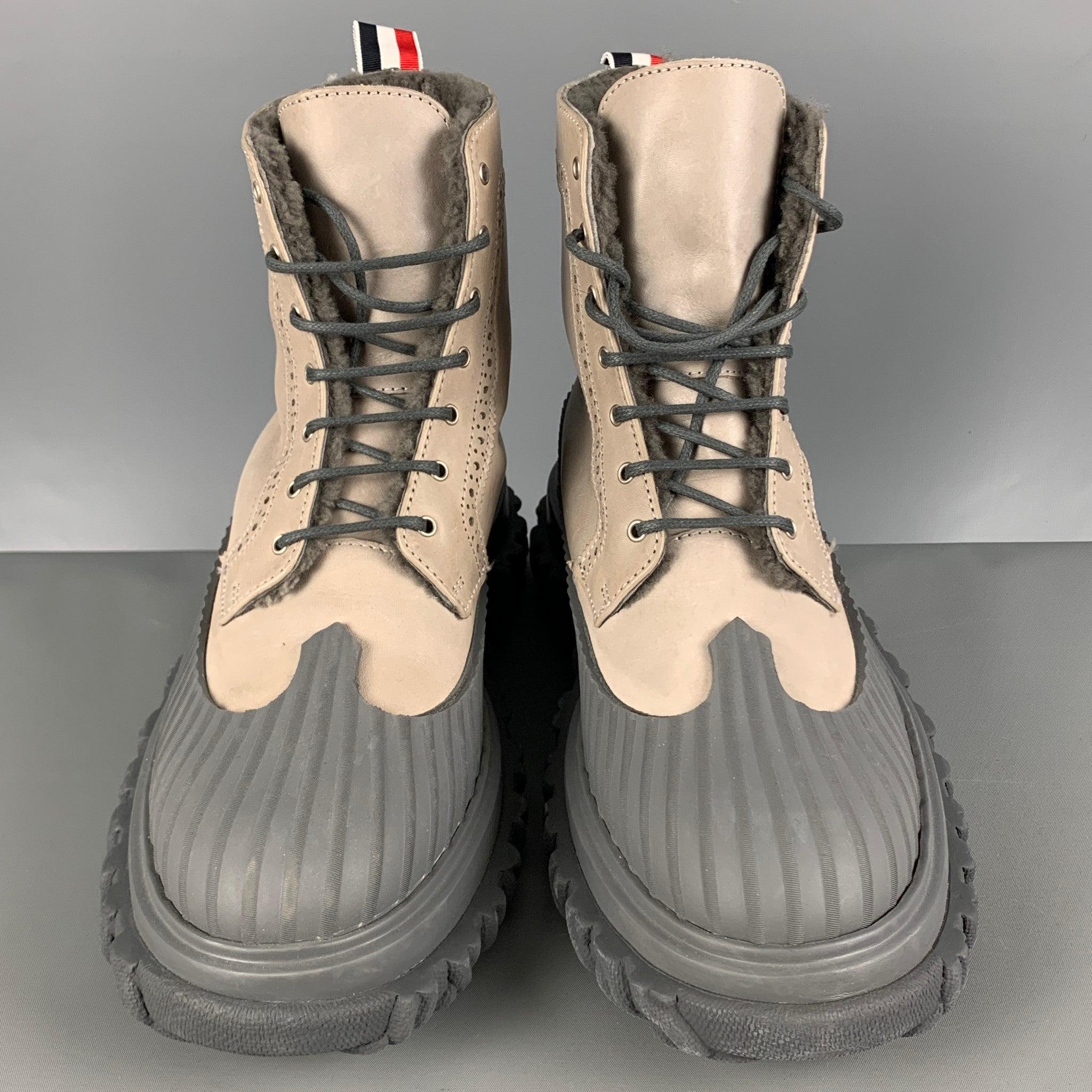 Men's THOM BROWNE Size 11 Gray Taupe Leather Winter Boots For Sale