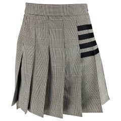THOM BROWNE Size 2 Black White Wool Glen plaid Pleated Above Knee Skirt