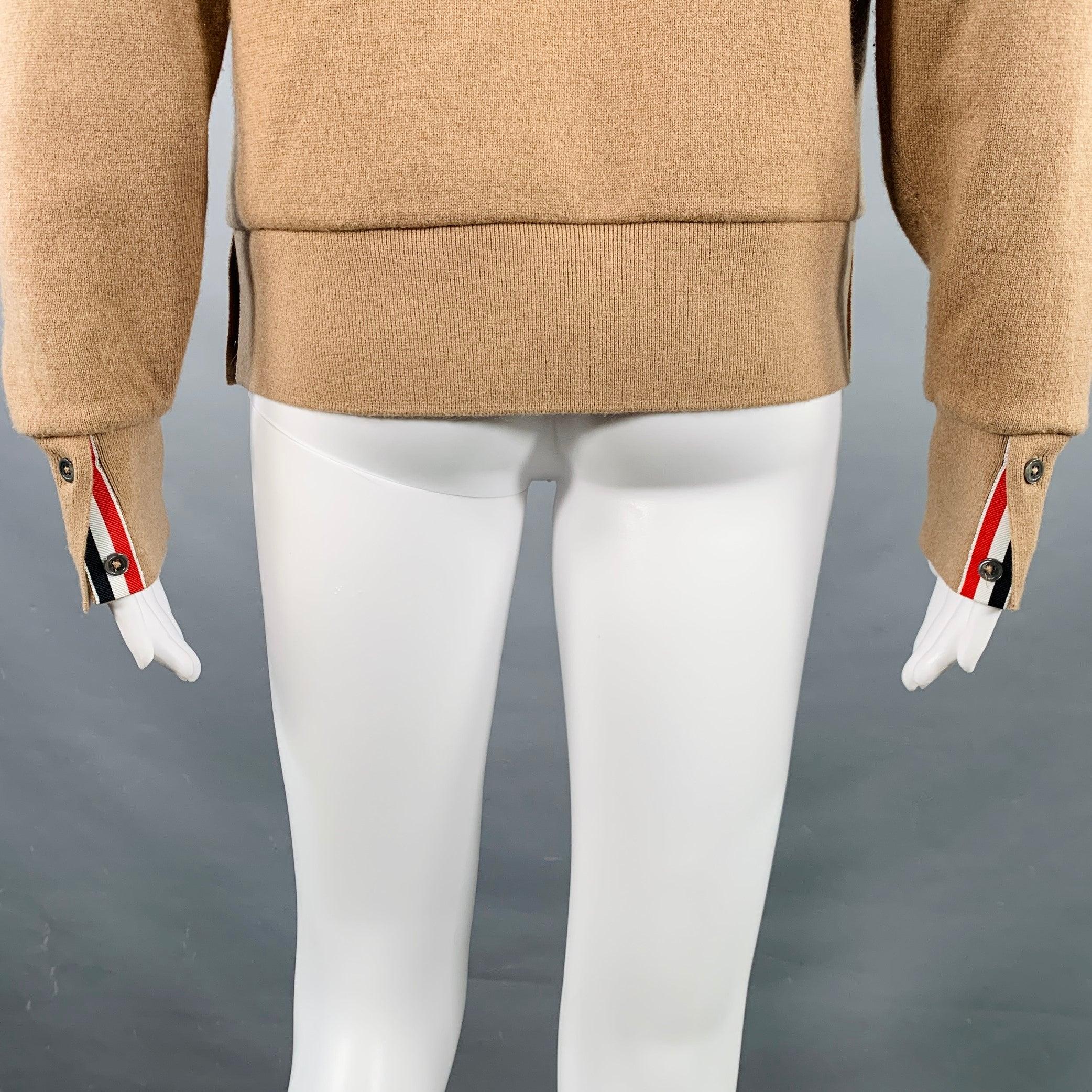 THOM BROWNE Size 2 Brown Cream Cashmere Blend Stripe Crew Neck Sweater For Sale 2