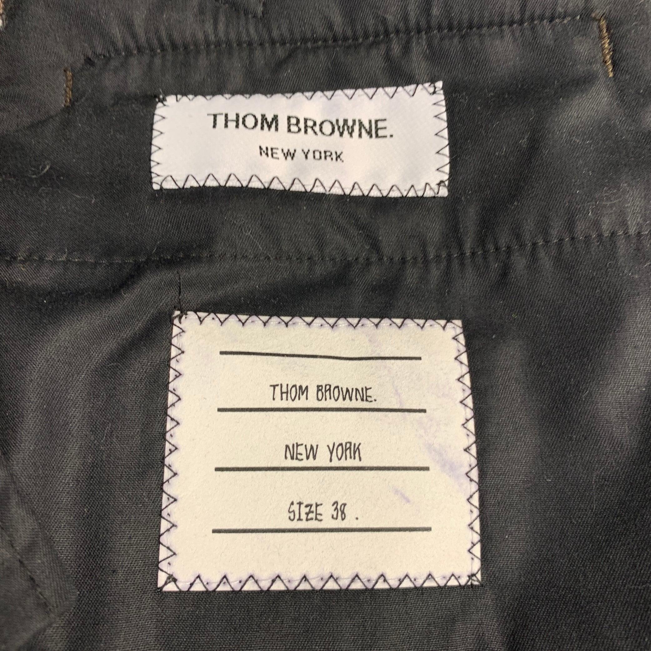 THOM BROWNE Size 2 Brown Olive Wool Herringbone Flat Front Dress Pants For Sale 1
