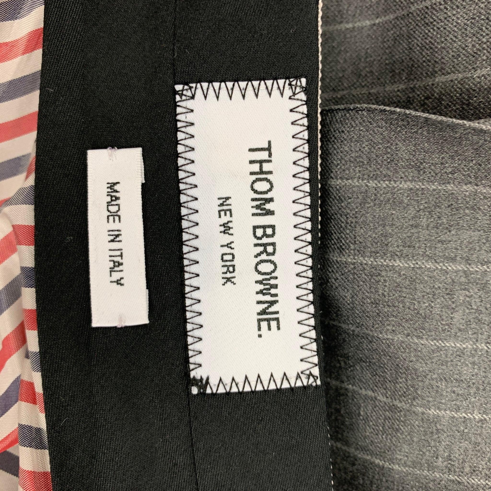 THOM BROWNE Size 2 Gray Charcoal Wool Pleated Flannel Mini Skirt For Sale 2