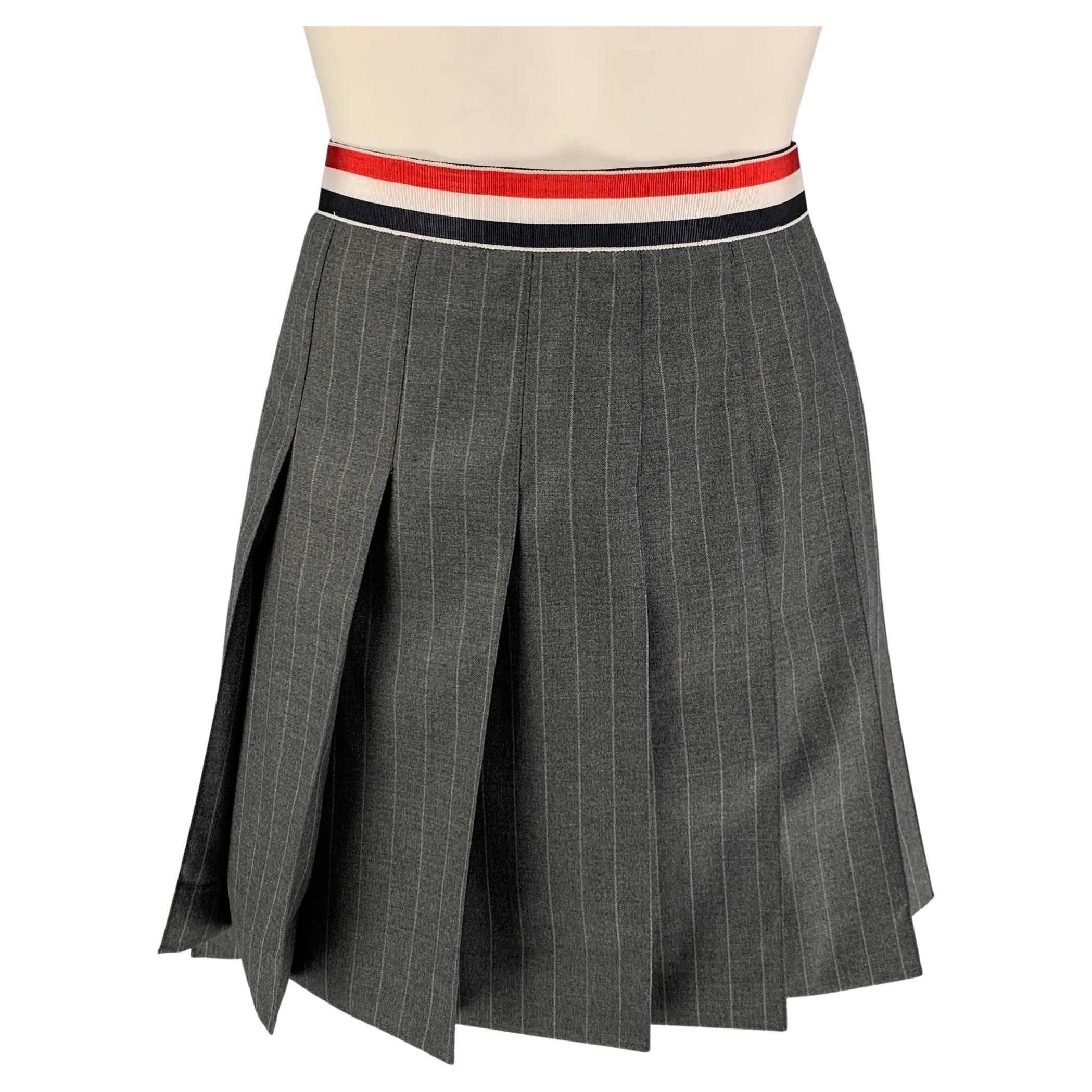 THOM BROWNE Size 0 Grey Merino Wool Mohair Mini Skirt For Sale at 1stDibs