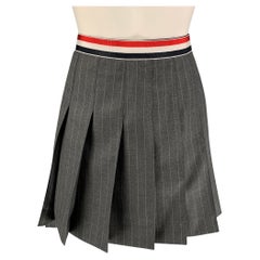 THOM BROWNE Size 2 Gray Charcoal Wool Pleated Flannel Mini Skirt