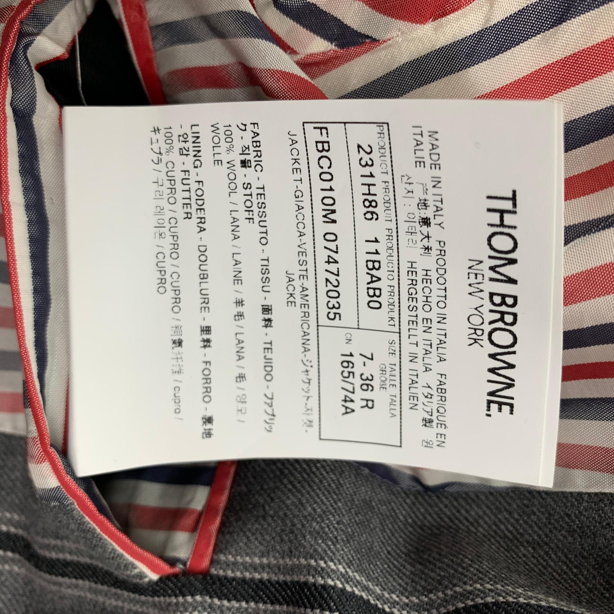 THOM BROWNE Size 2 Gray Charcoal Wool Stripe Cropped Jacket In Excellent Condition In San Francisco, CA