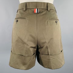 THOM BROWNE Size 2 Green Cotton Cuffed Shorts