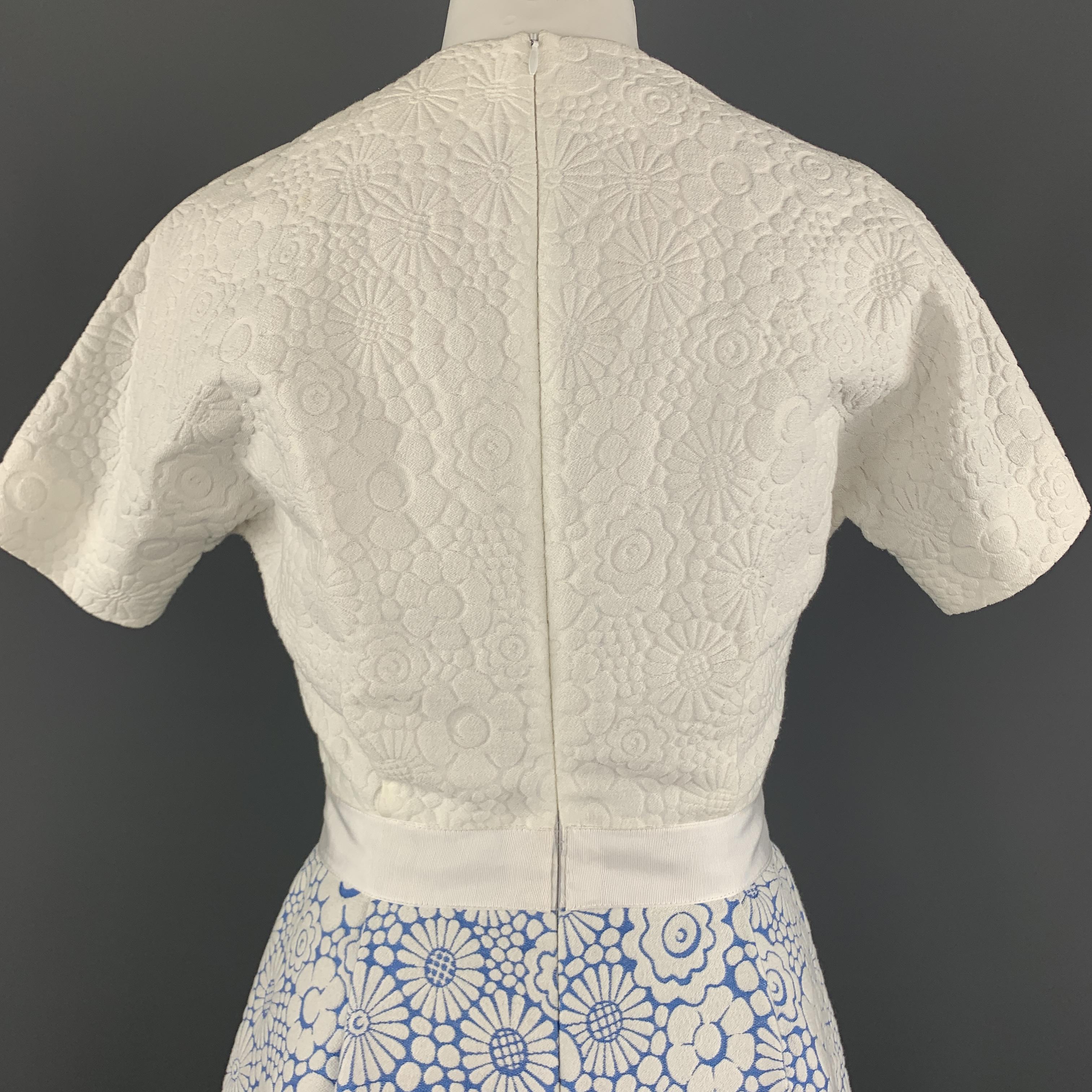 THOM BROWNE Size 2 White Floral Textured Blue Panel Structured Dress Spring 2013 5