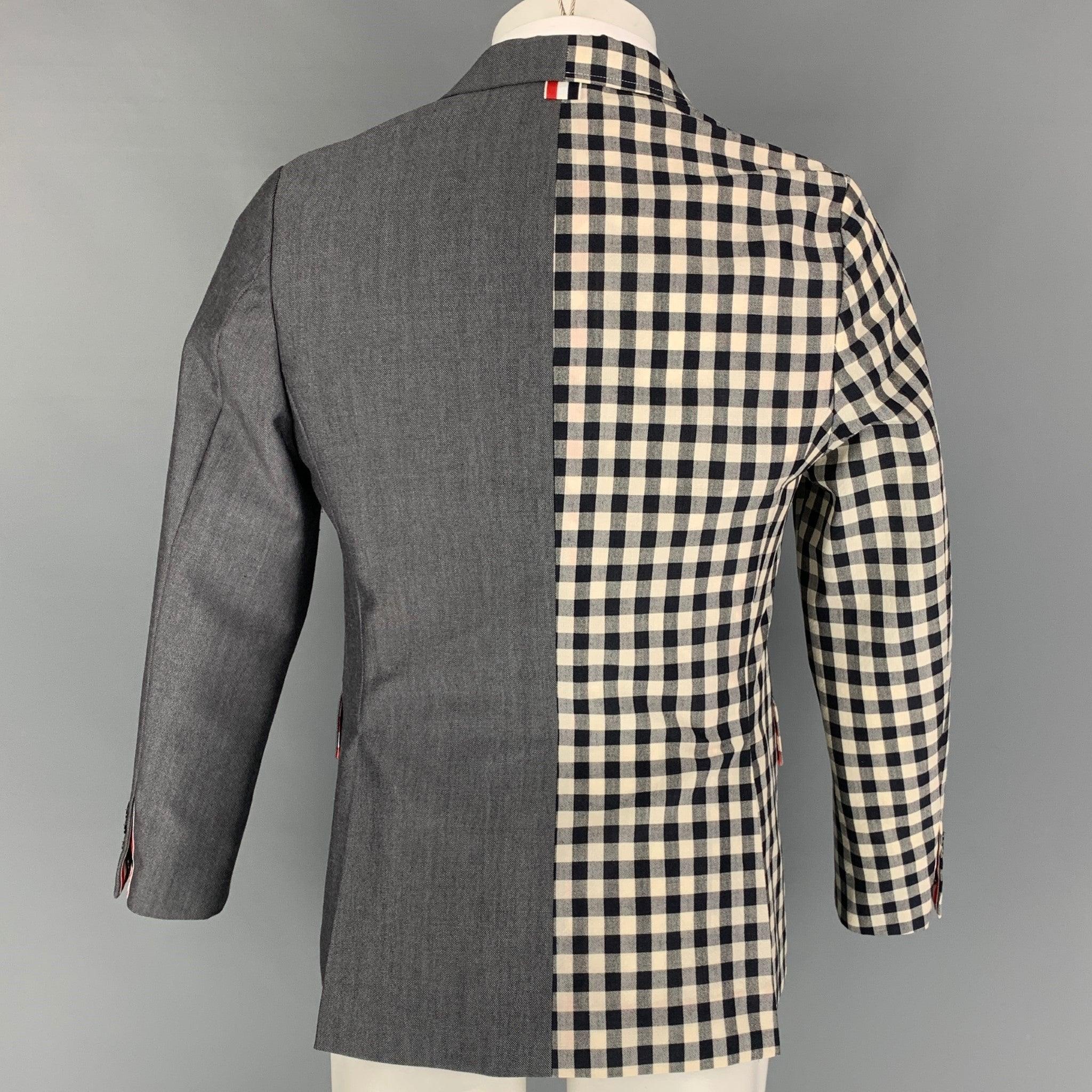 THOM BROWNE Size 38 Navy Red Checkered Wool Blend Notch Lapel Sport Coat In Good Condition For Sale In San Francisco, CA