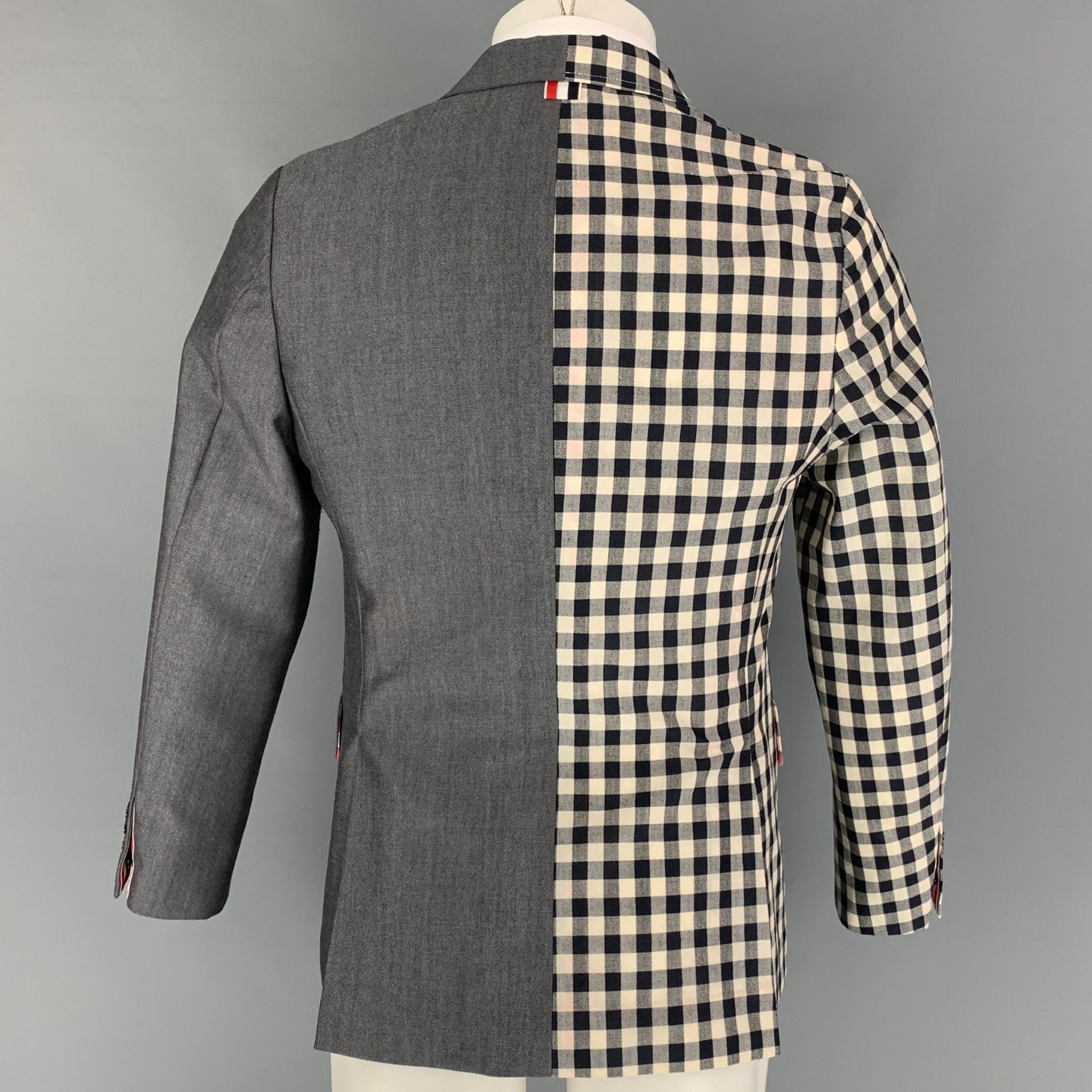 Gray THOM BROWNE Size 38 Navy Red Checkered Wool Blend Notch Lapel Sport Coat