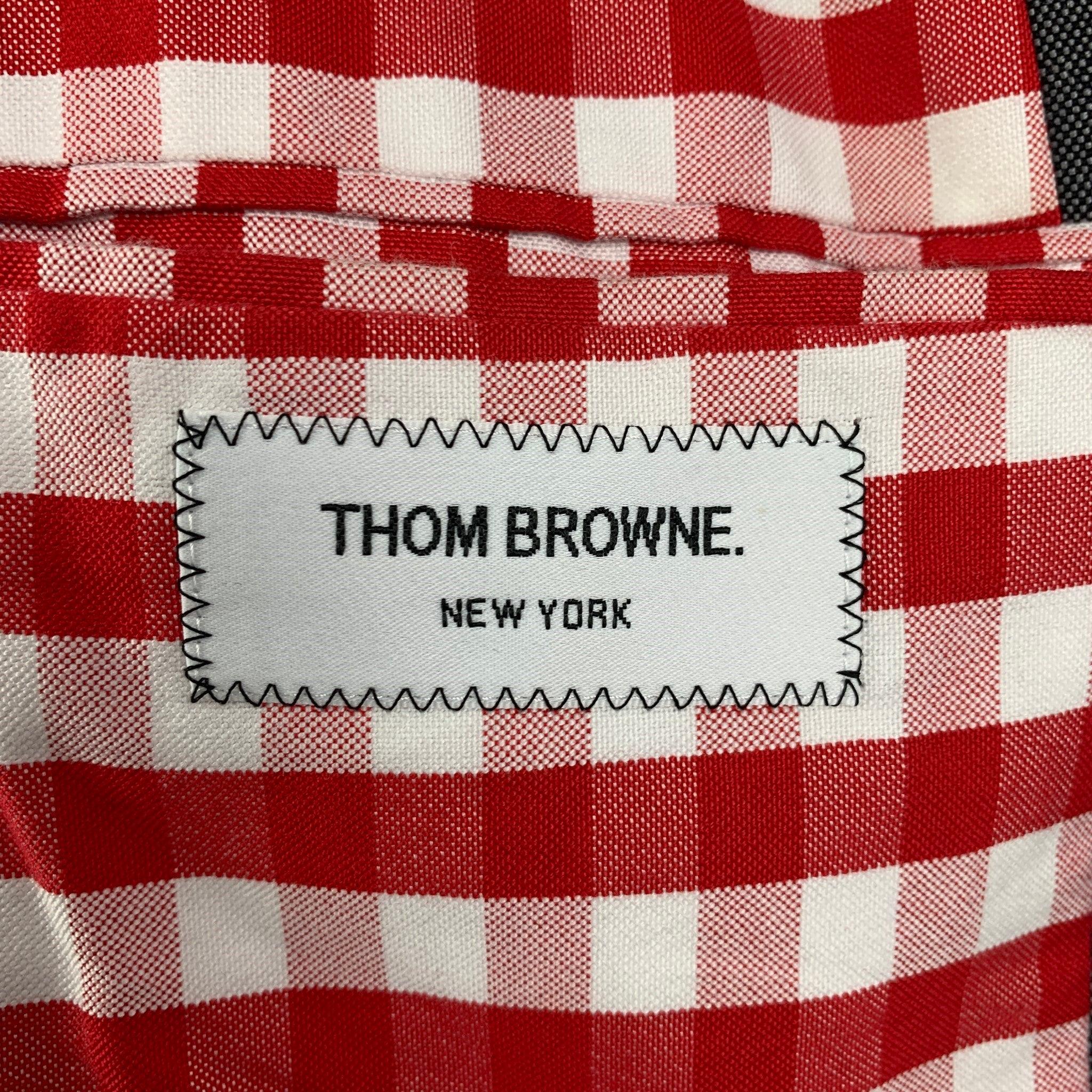 THOM BROWNE Size 38 Navy Red Checkered Wool Blend Notch Lapel Sport Coat For Sale 2