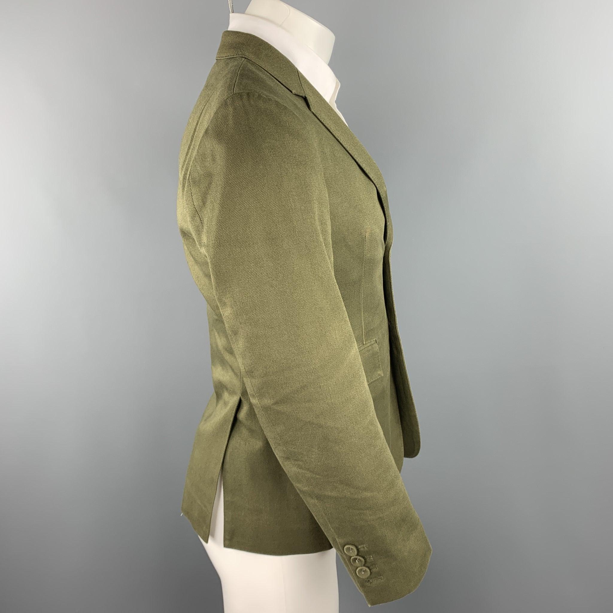 THOM BROWNE Size 38 Short Olive Cotton Notch Lapel Sport Coat In Good Condition For Sale In San Francisco, CA