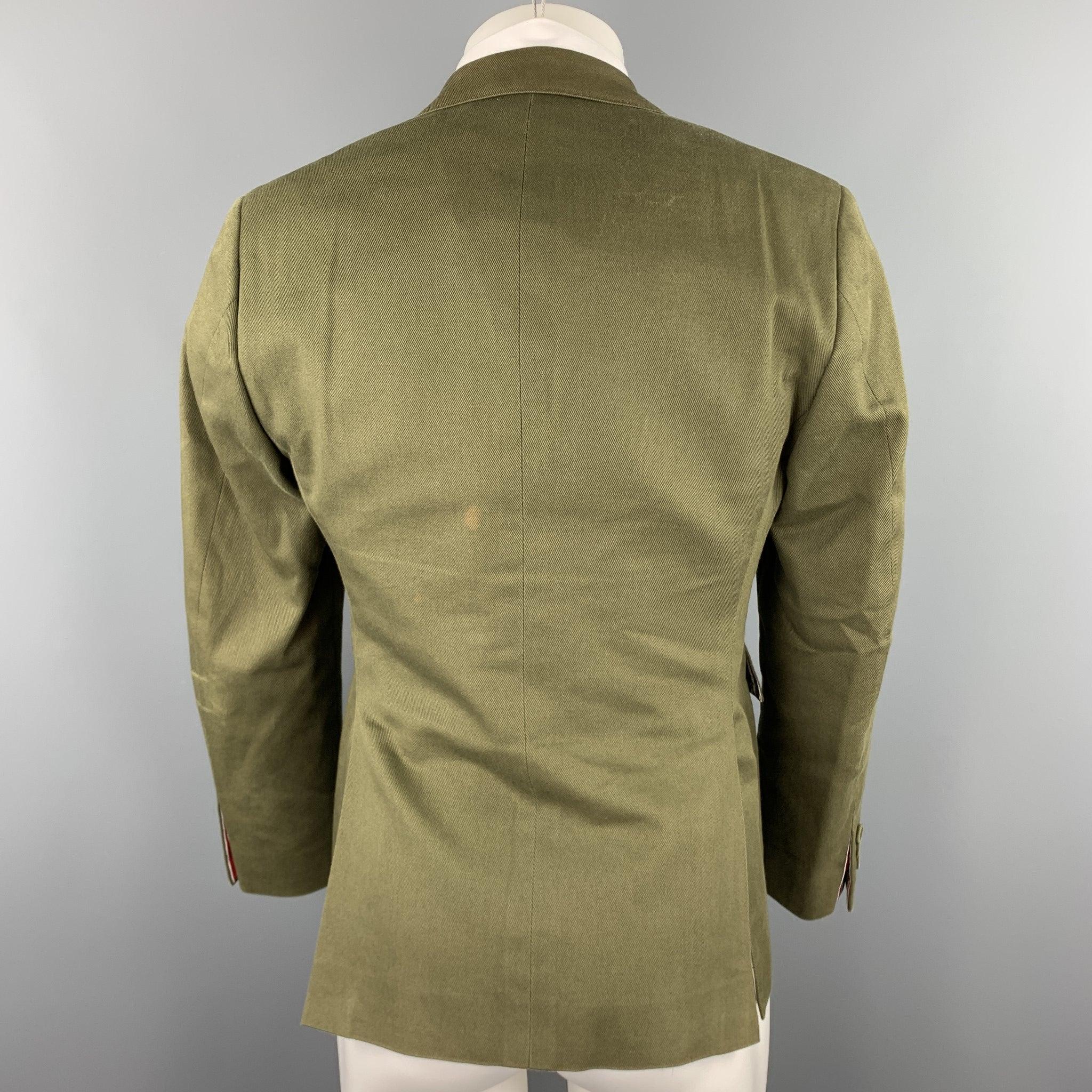 Men's THOM BROWNE Size 38 Short Olive Cotton Notch Lapel Sport Coat For Sale