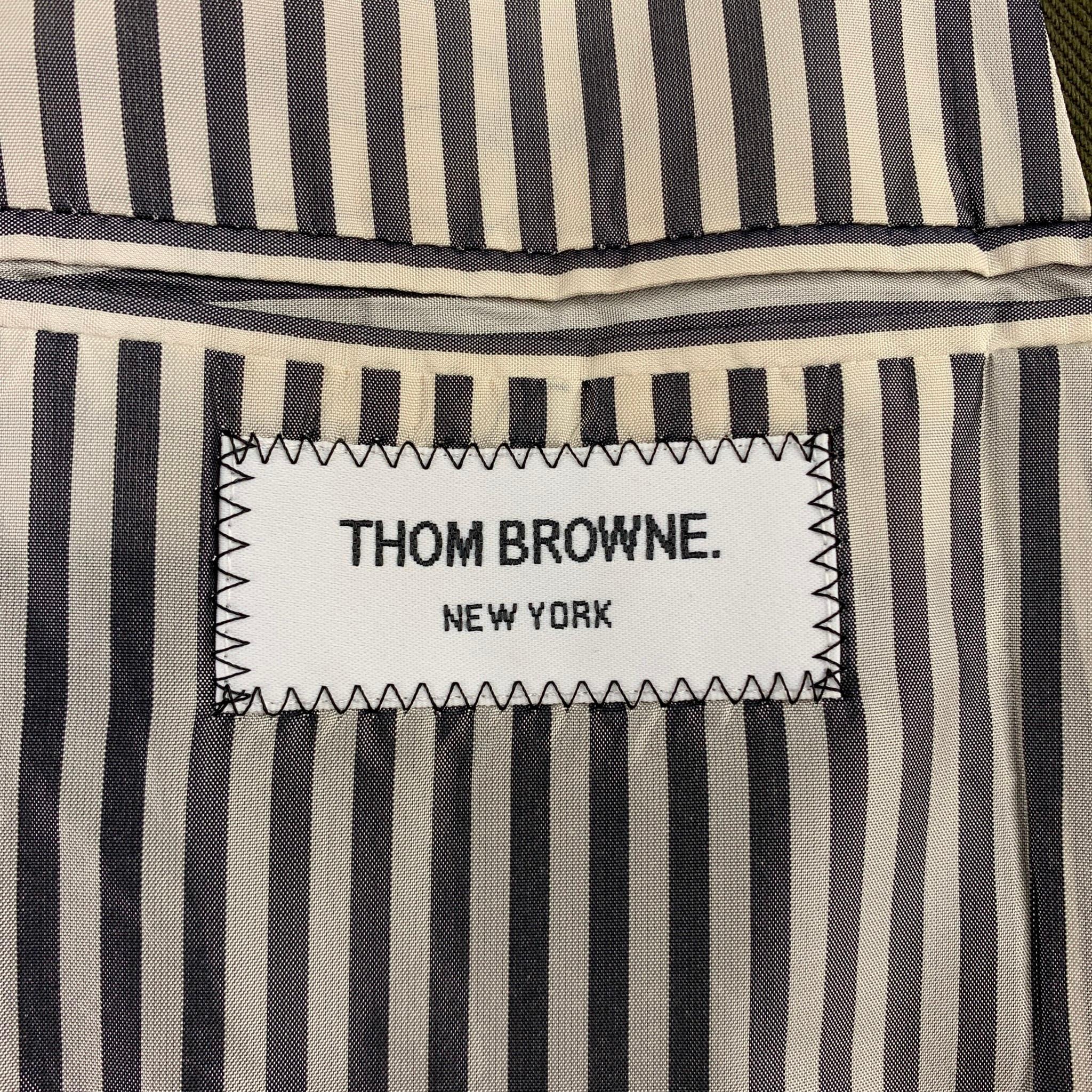 THOM BROWNE Size 38 Short Olive Cotton Notch Lapel Sport Coat In Good Condition In San Francisco, CA