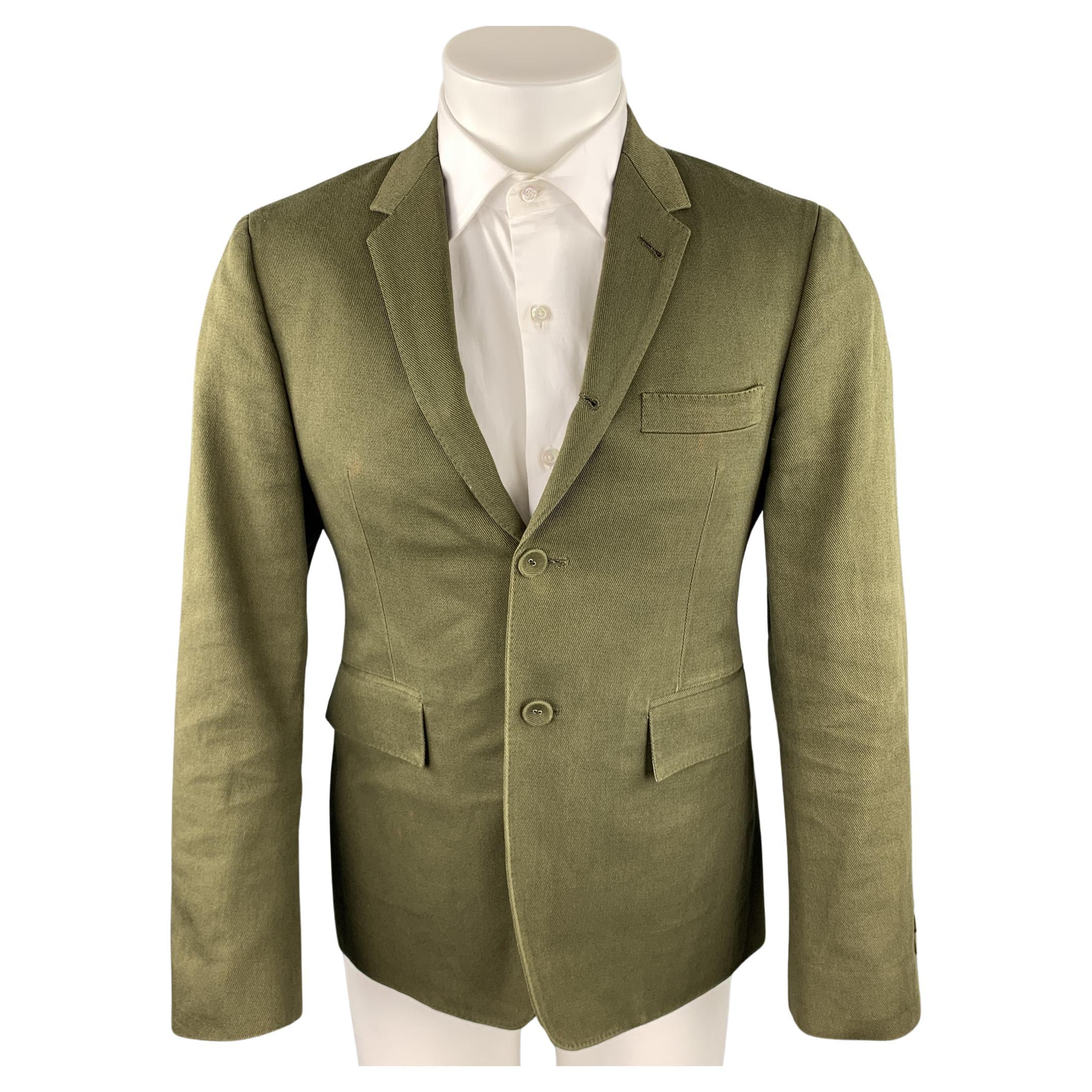 THOM BROWNE Size 38 Short Olive Cotton Notch Lapel Sport Coat For Sale