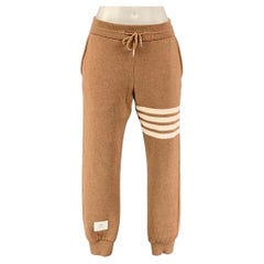 THOM BROWNE Size 4 Camel Cream Cotton Blend Stripe Sweatpants