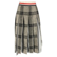 THOM BROWNE Size 4 Gray Plaid Wool Pleated Mid-Calf Skirt