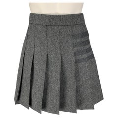 THOM BROWNE Size 4 Grey Wool Cashmere Pleated Tonal Woven 4 Bar Skirt