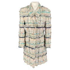THOM BROWNE Size 4 White Multi-Color Textured Single breasted Coat