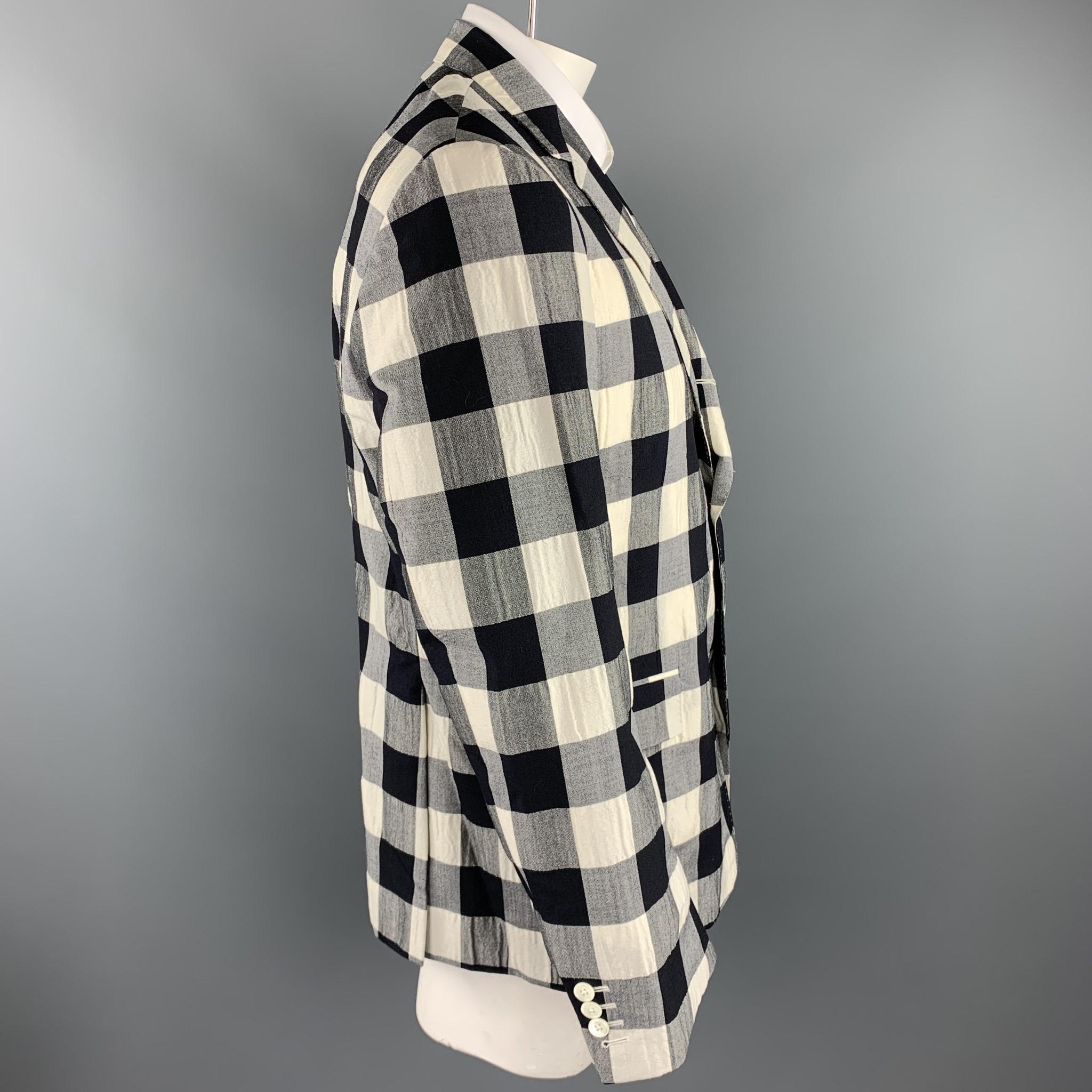 Gray THOM BROWNE Size 40 Regular Black & Beige Checkered Wool Blend Sport Coat