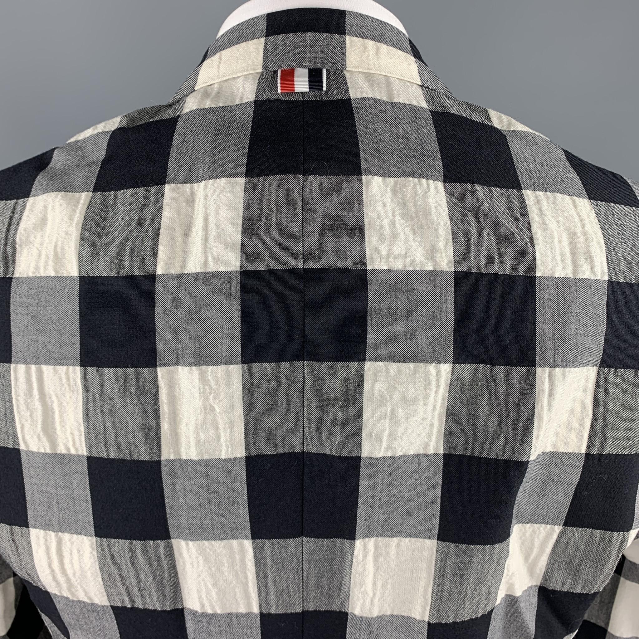Men's THOM BROWNE Size 40 Regular Black & Beige Checkered Wool Blend Sport Coat