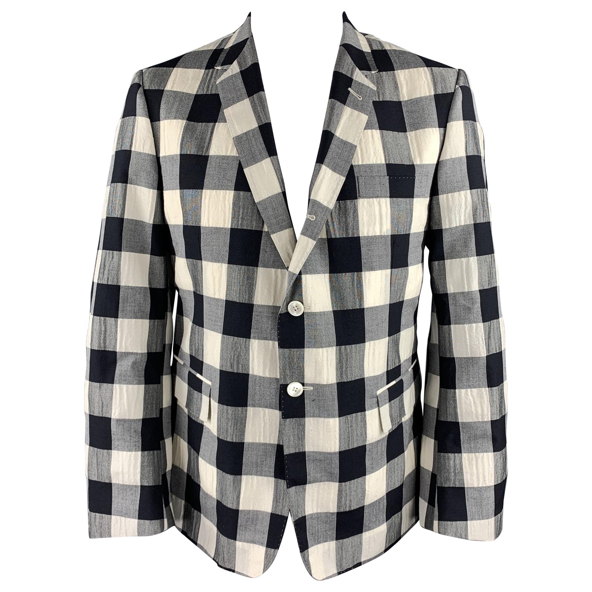 THOM BROWNE Size 40 Regular Black & Beige Checkered Wool Blend Sport Coat