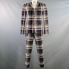 THOM BROWNE Size 42 Navy White Red Plaid Wool Mohair Silk Suit