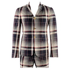THOM BROWNE Size 42 Navy White Red Plaid Wool Mohair Silk Suit