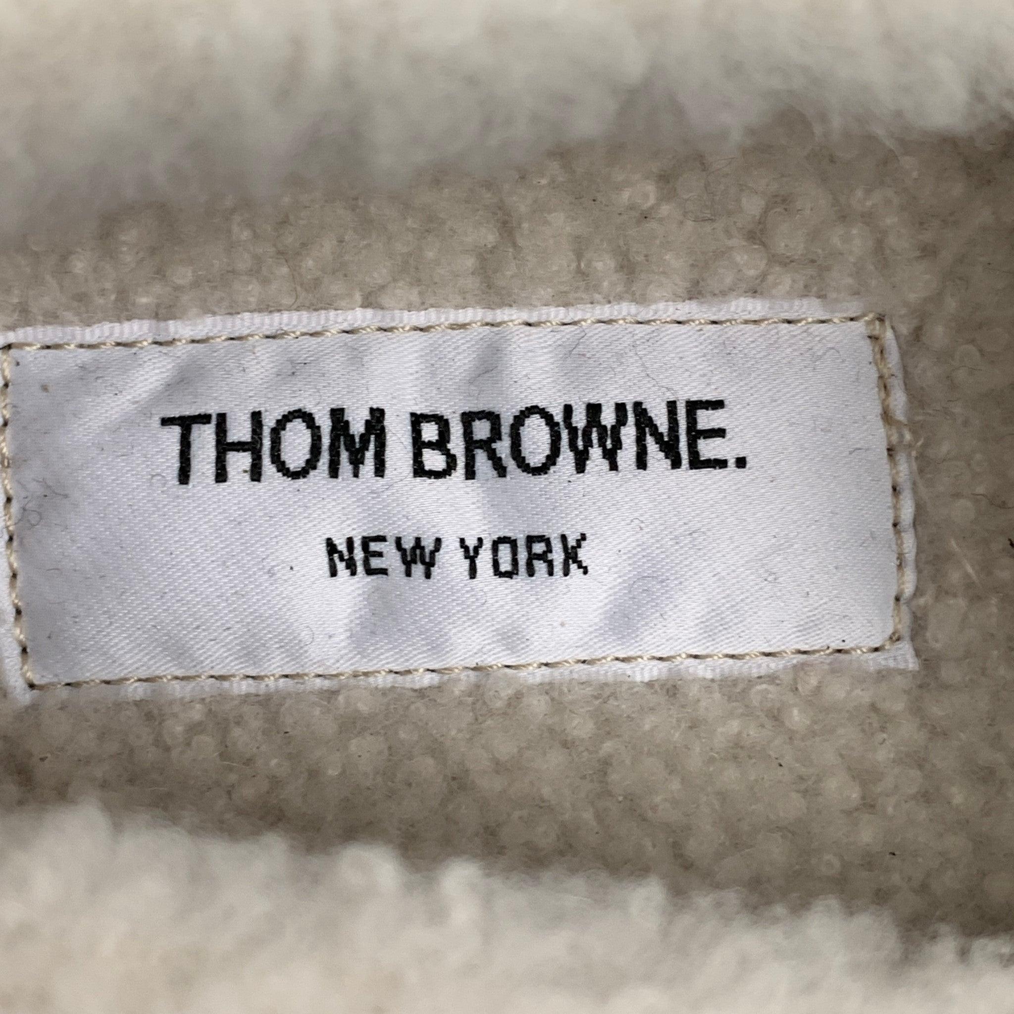 THOM BROWNE Size 7.5 Navy Cream Brown Leather Shearling Loafer Duck Shoe For Sale 3