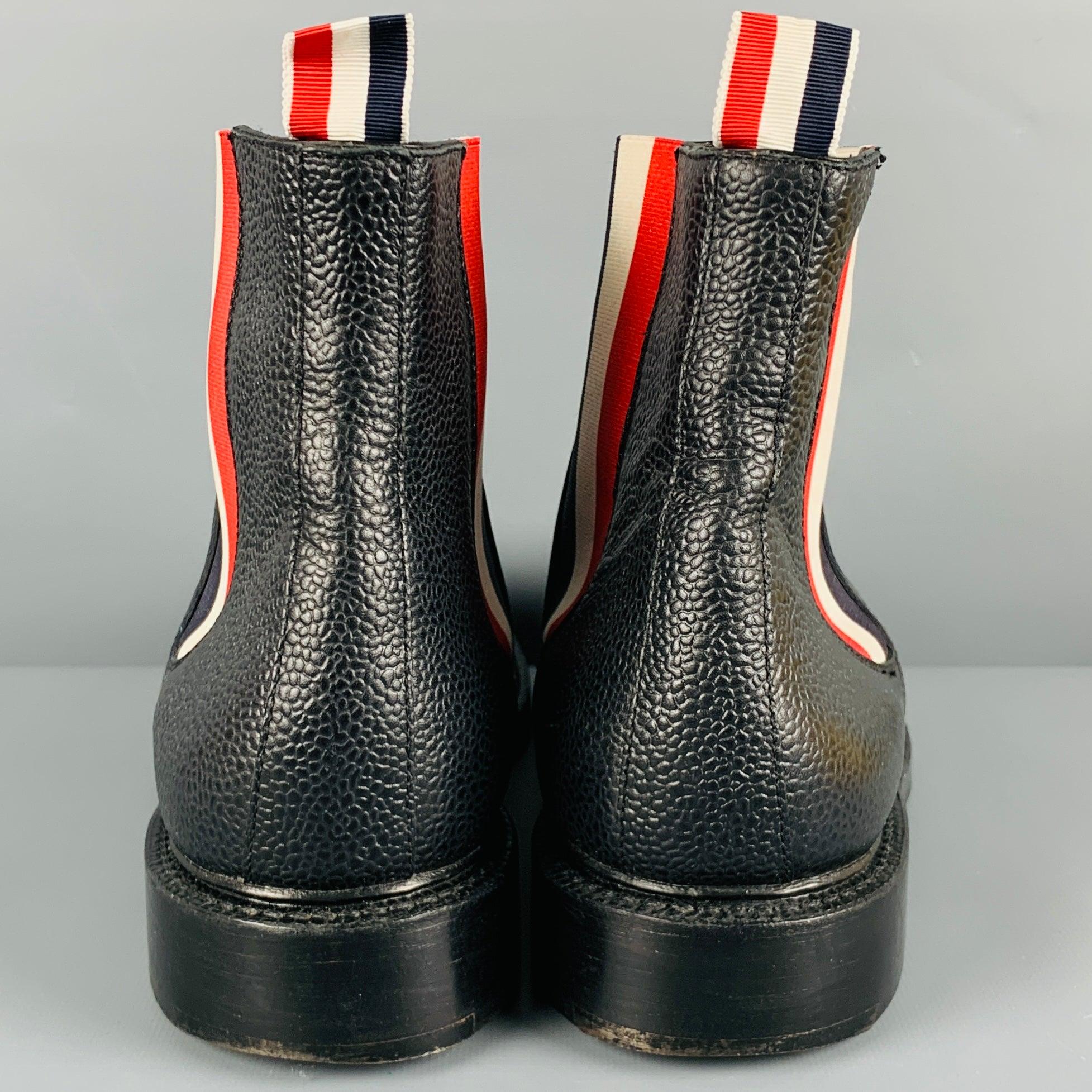 THOM BROWNE Size 9 Black Red White Chelsea Boots In Good Condition For Sale In San Francisco, CA
