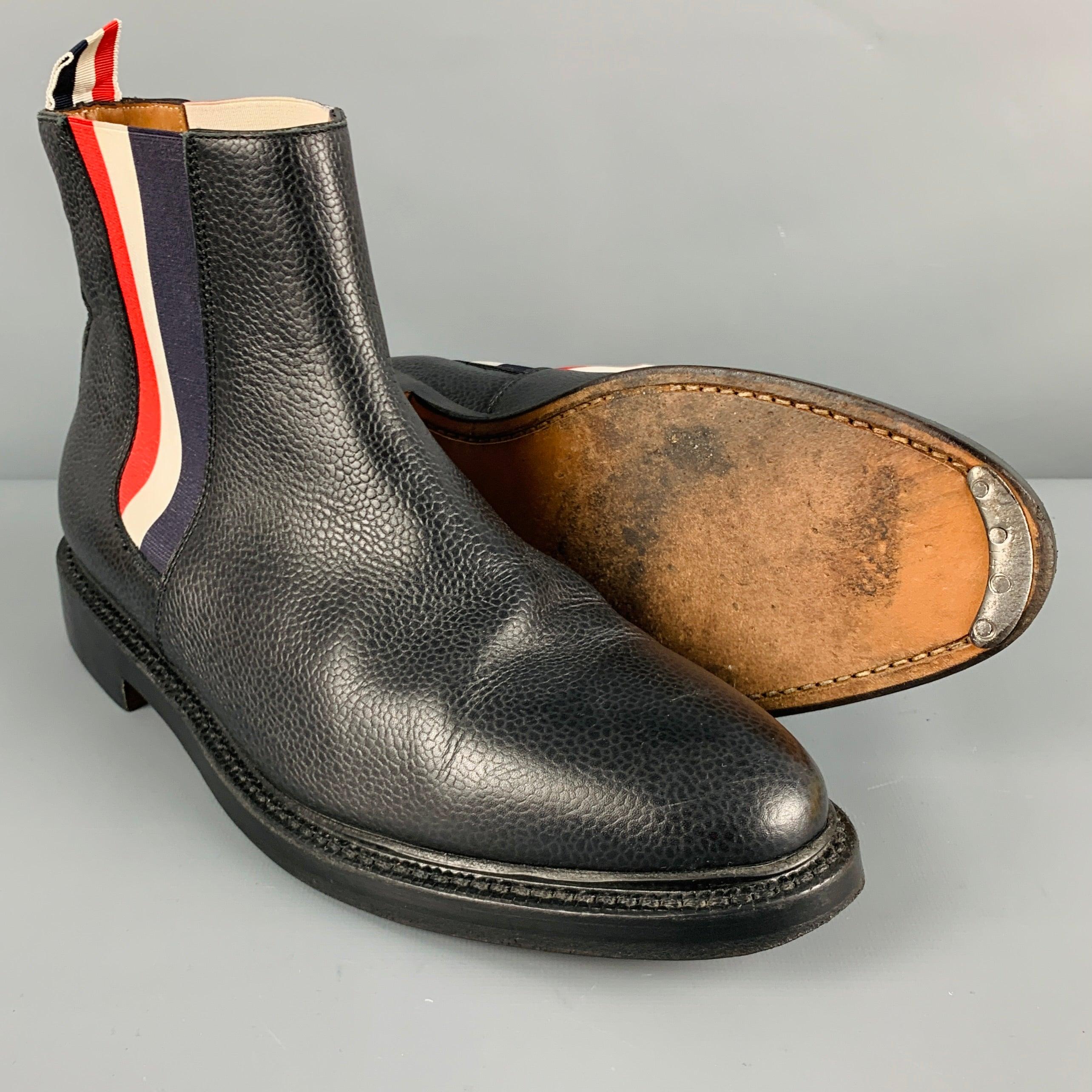 THOM BROWNE Size 9 Black Red White Chelsea Boots For Sale 1