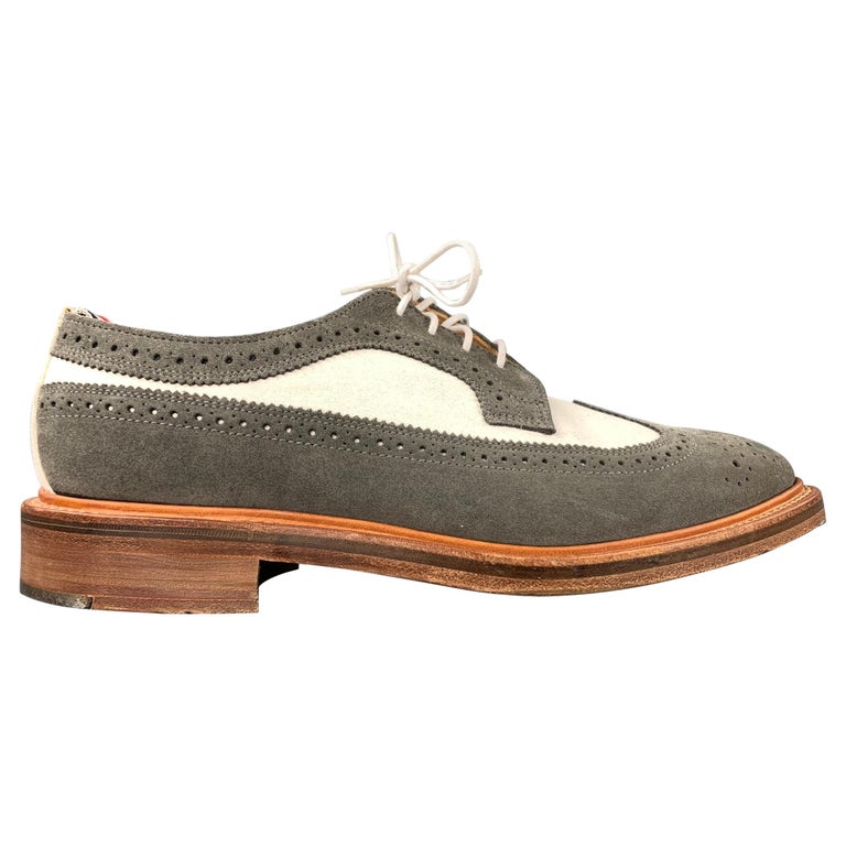 THOM BROWNE Size 9.5 Grey and White Two Toned Suede Wingtip Lace Up Shoes  at 1stDibs