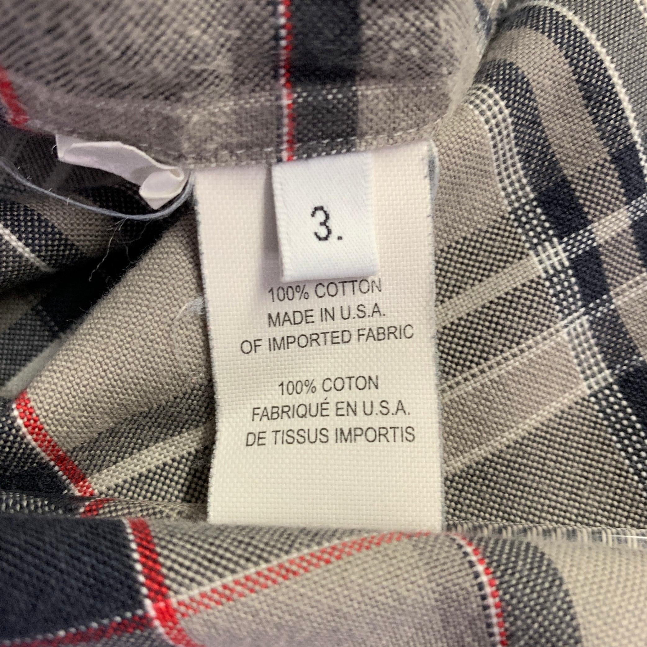 THOM BROWNE Size L Grey Taupe Plaid Cotton One pocket Long Sleeve Shirt For Sale 2