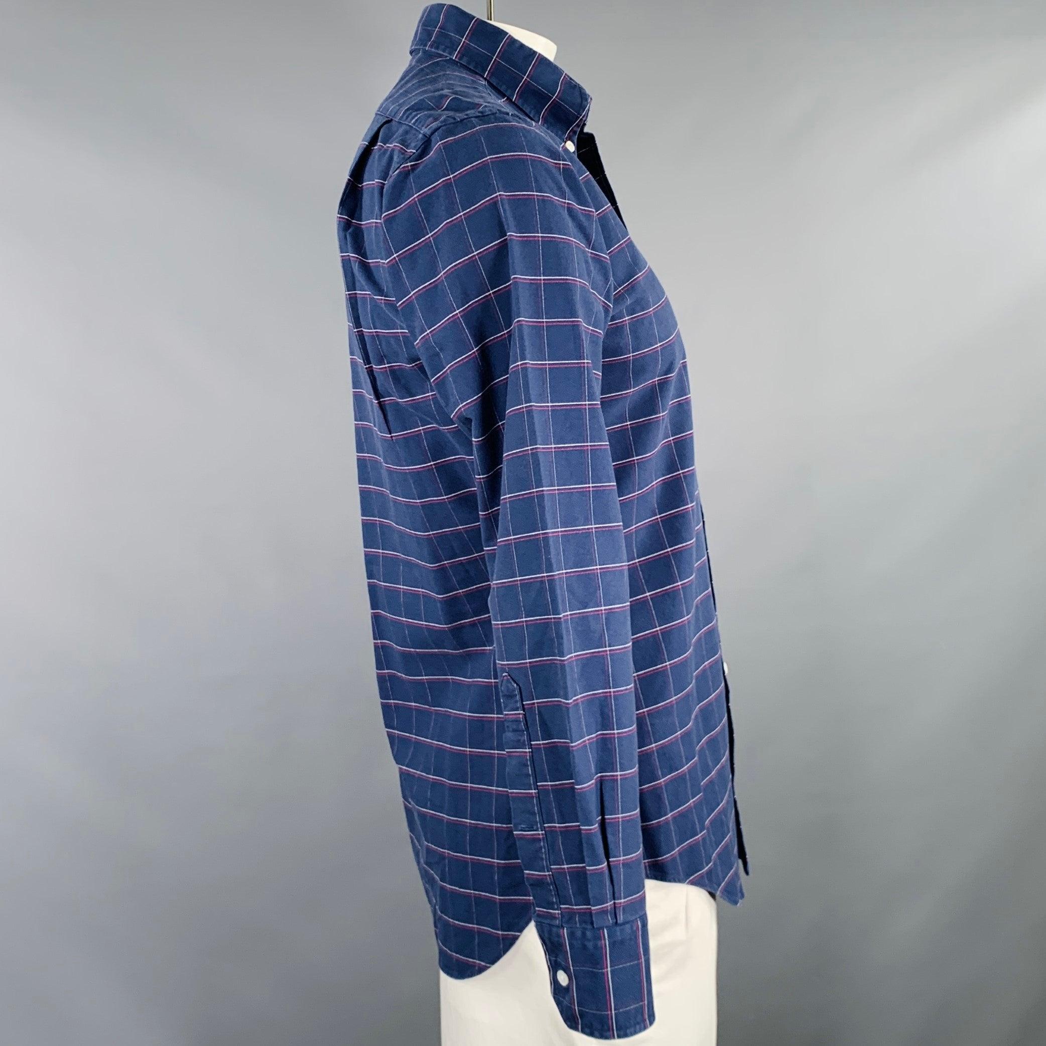 Purple THOM BROWNE Size L Navy Red White Window Pane Cotton Long Sleeve Shirt For Sale