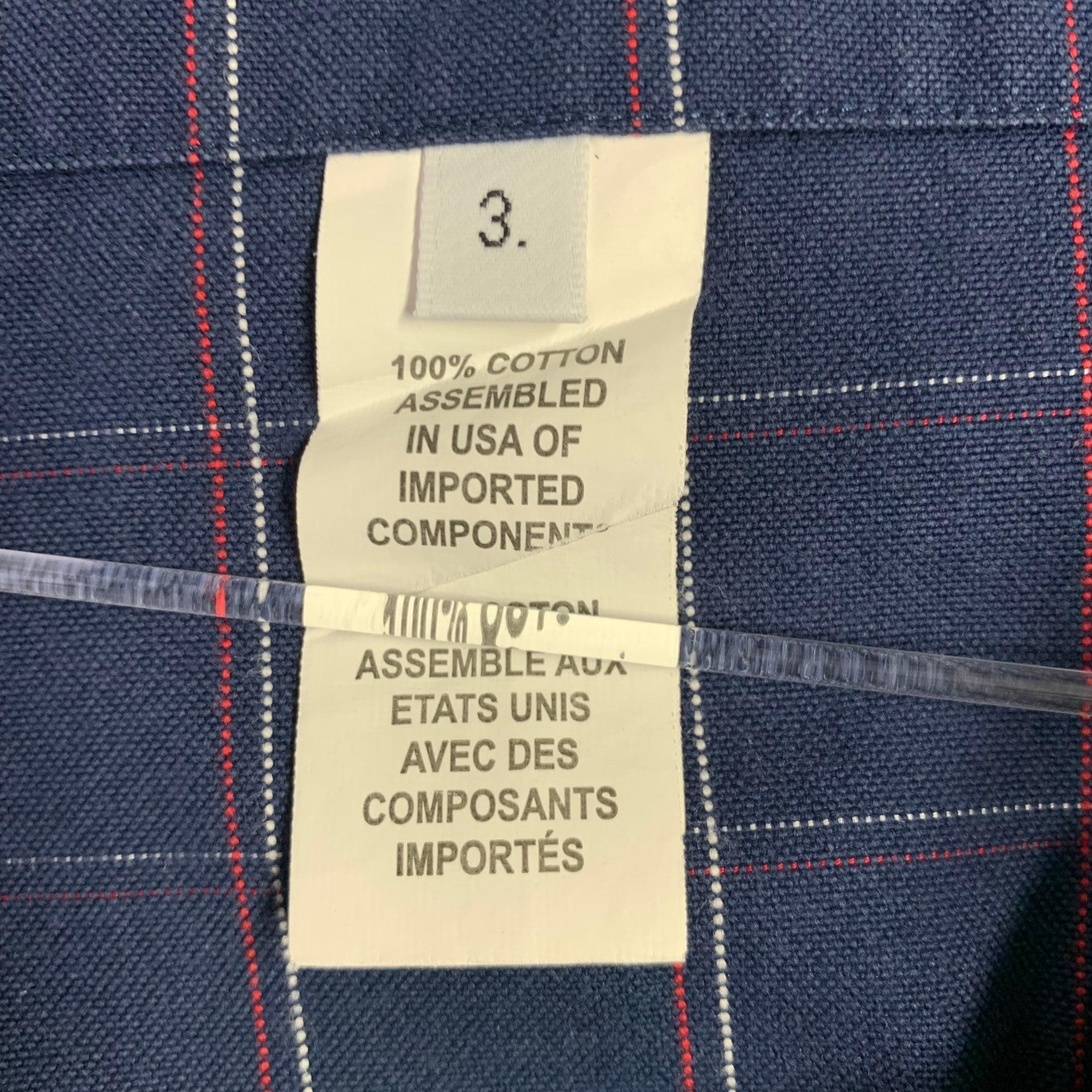 THOM BROWNE Size L Navy Red White Window Pane Cotton Long Sleeve Shirt For Sale 1