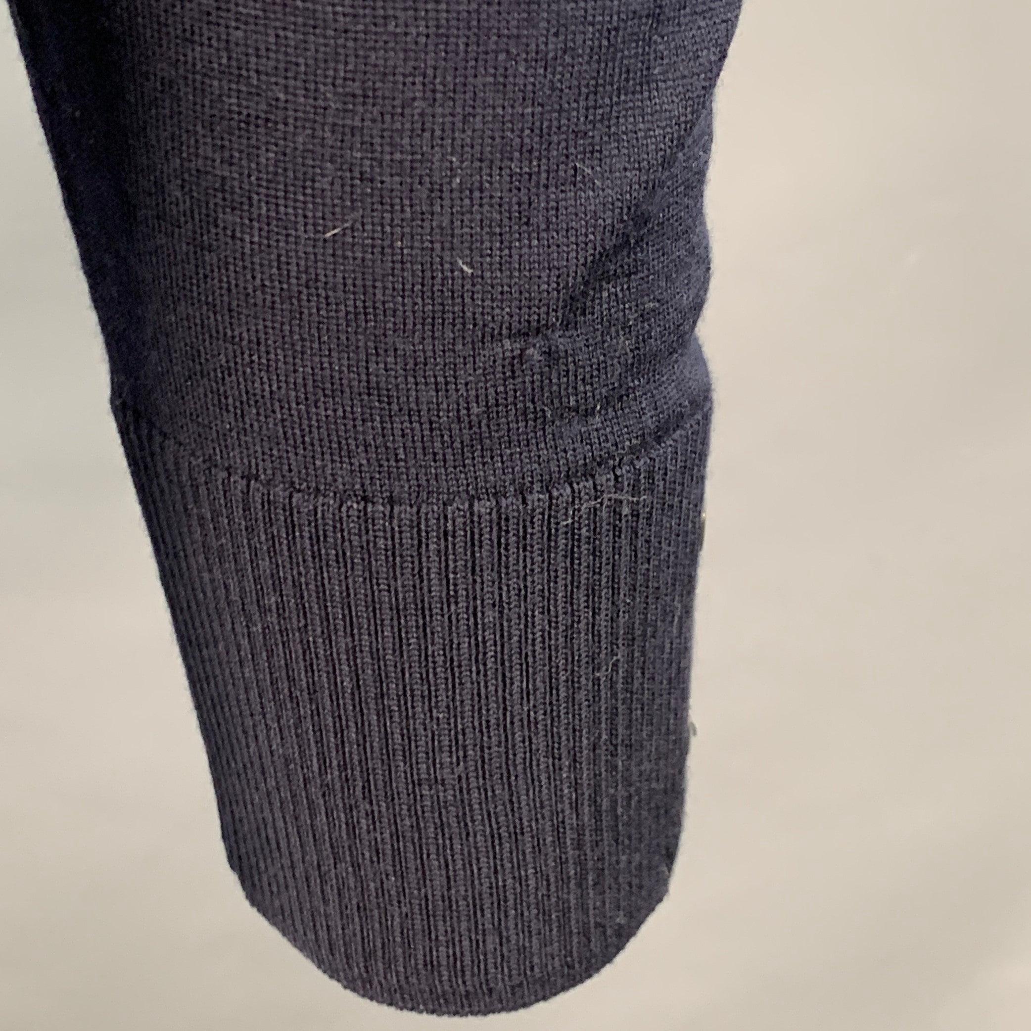 THOM BROWNE Size L Navy White Stripe Merino Wool Pullover (Pull en laine mérinos à rayures) en vente 1