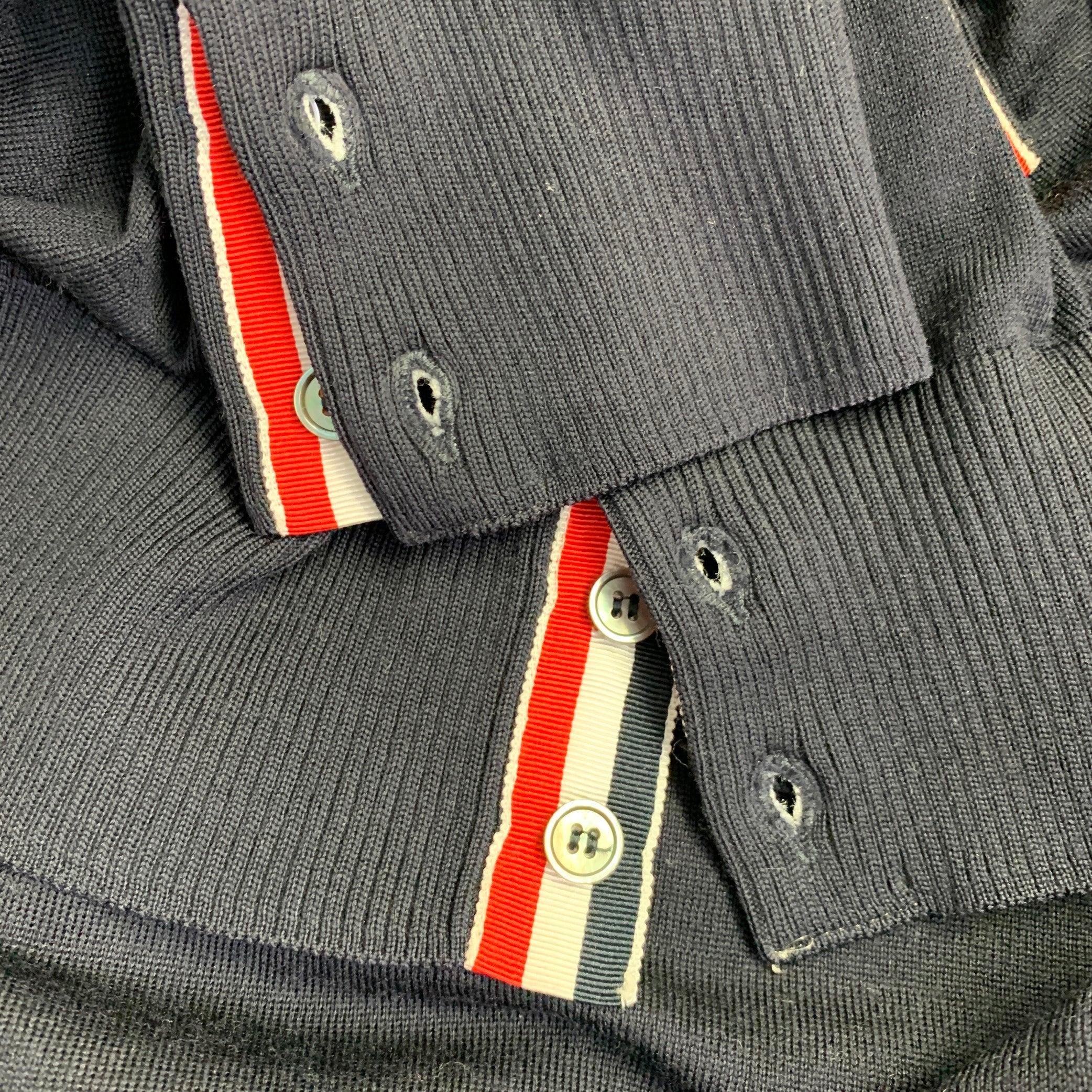 THOM BROWNE Size L Navy White Stripe Merino Wool Pullover (Pull en laine mérinos à rayures) en vente 2