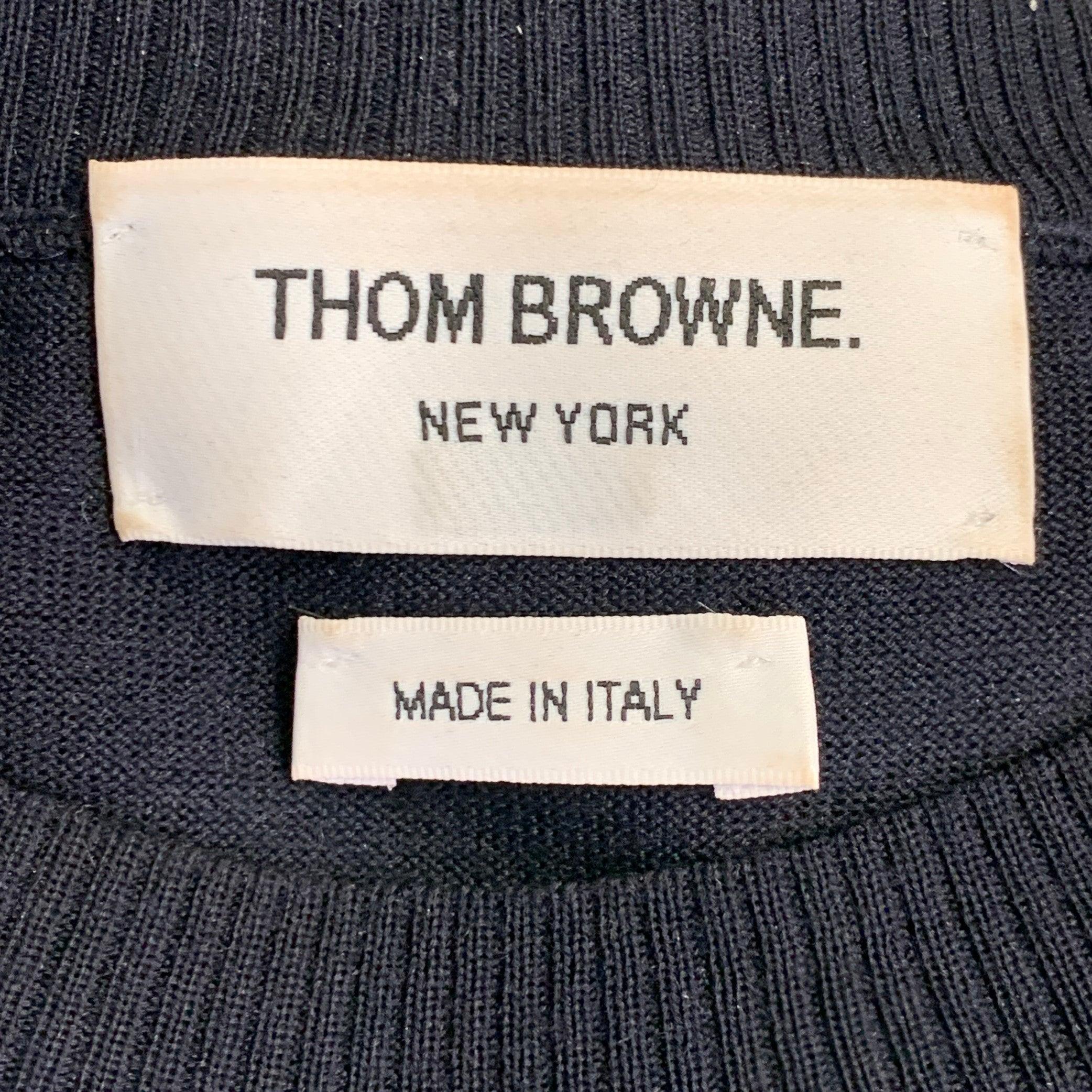 THOM BROWNE Size L Navy White Stripe Merino Wool Pullover (Pull en laine mérinos à rayures) en vente 3