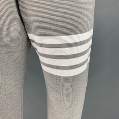 THOM BROWNE Größe L -Ottoman 4 Bar- Grau Weiß Gerippte Baumwoll Sweatpants Casual