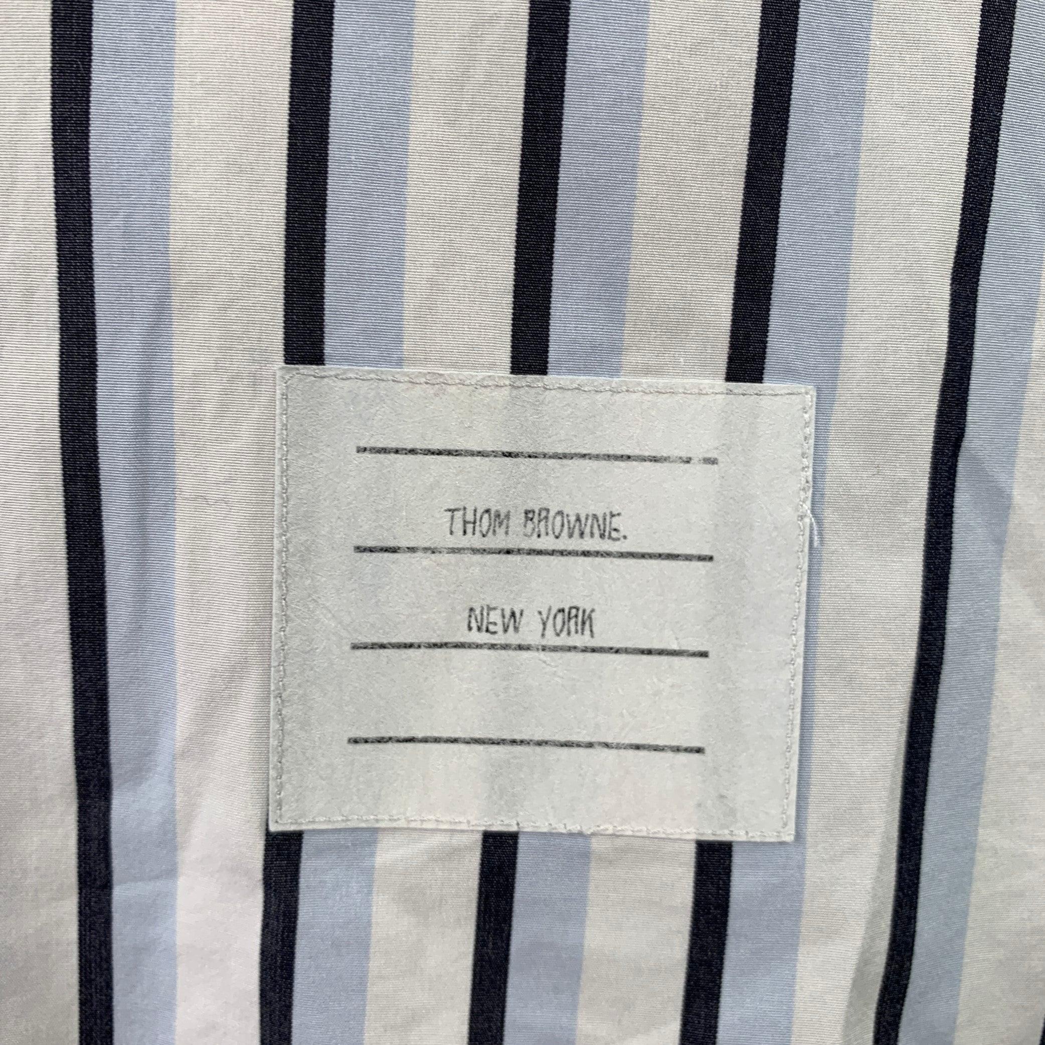 Men's THOM BROWNE Size L White Black Blue Stripe Cotton One Pocket Long Sleeve Shirt For Sale