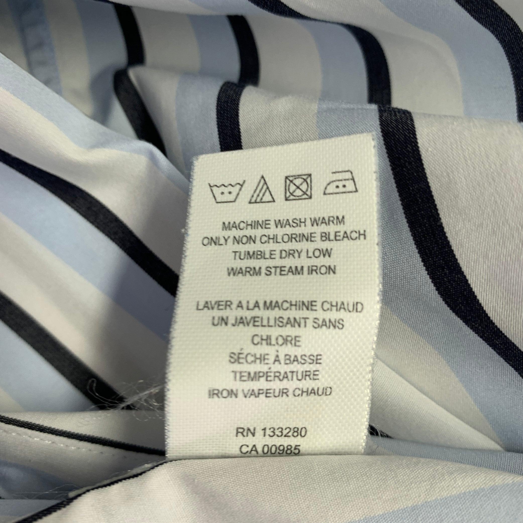 THOM BROWNE Size L White Black Blue Stripe Cotton One Pocket Long Sleeve Shirt For Sale 2