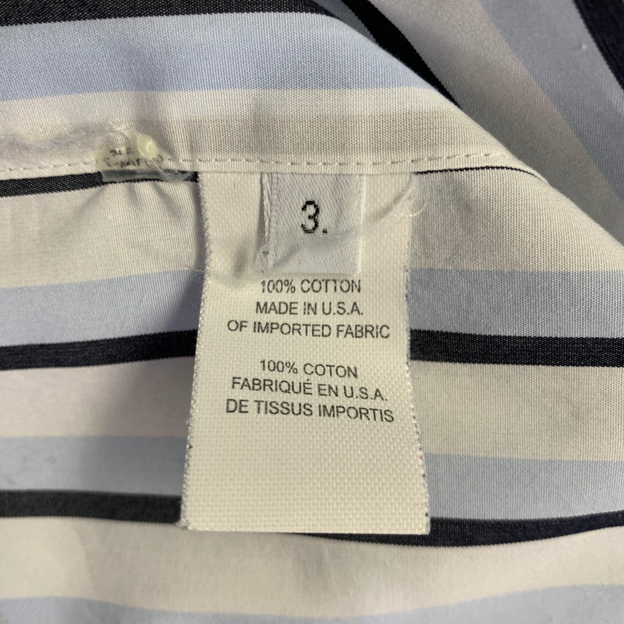 THOM BROWNE Size L White Black Blue Stripe Cotton One Pocket Long Sleeve Shirt For Sale 3