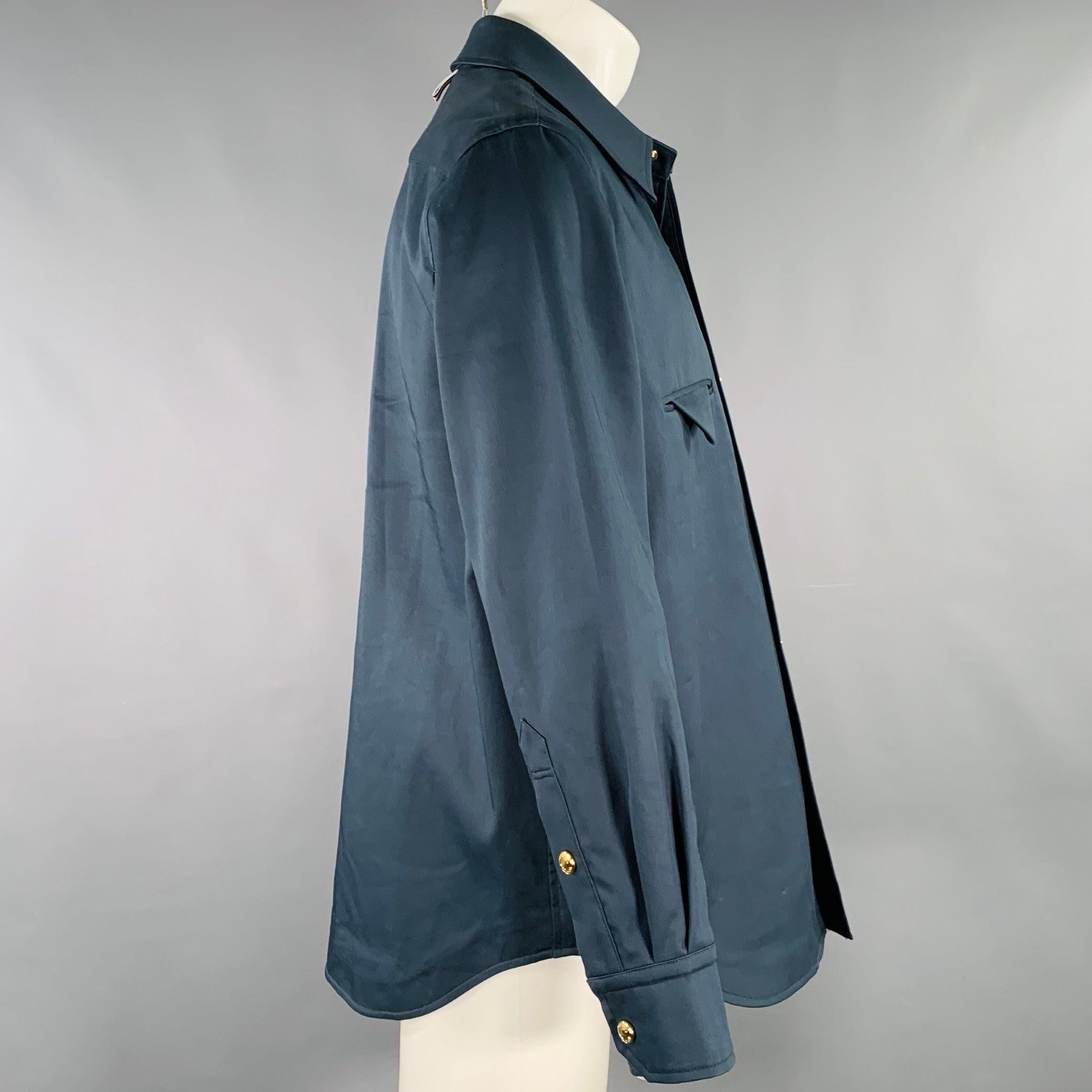 THOM BROWNE Size M Navy Twill Shirt Jacket In Excellent Condition In San Francisco, CA