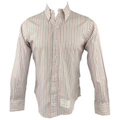 THOM BROWNE Size M Red White Blue Stripe Cotton Button Down Long Sleeve Shirt