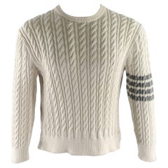 THOM BROWNE Size M White Grey Cotton Cable Knit Sweater